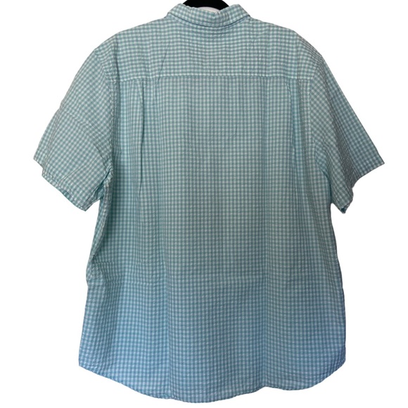 Tommy Bahama Blue and Green Pima Cotton Short Sleeved Button Down Collared Shirt - Picture 2 of 4